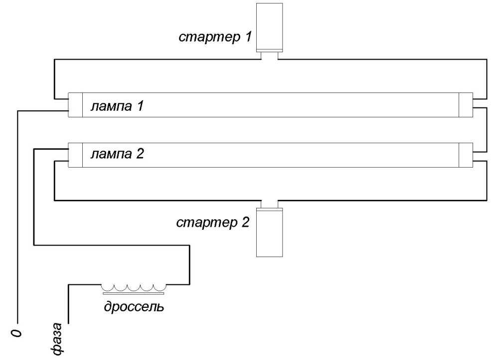 Wiring diagram for two lamps with one choke How to connect a fluorescent lamp correctly