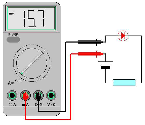 Testing a diode with a multimeter.