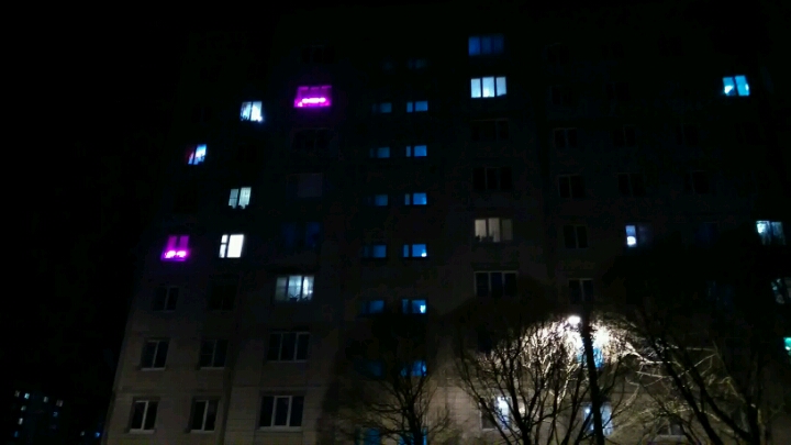 purple light in windows