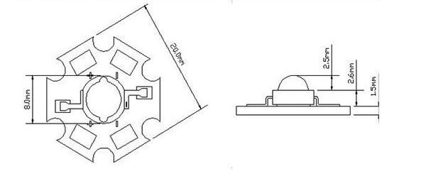 Dimensional drawing of a powerful planar LED
