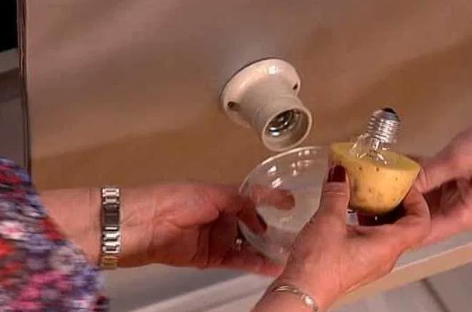 twisting out with a potato.