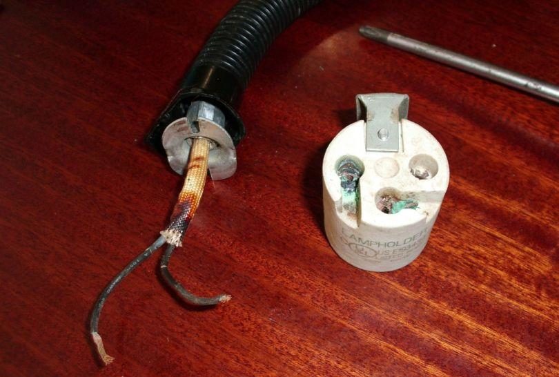 Table lamp burned wires