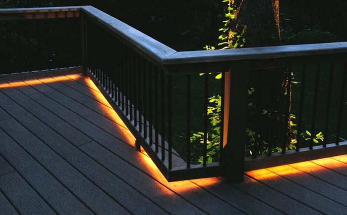 Bottom banister lighting with LED strip.