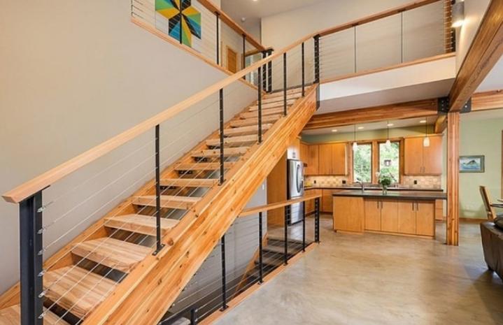 Wood is a traditional material for making stairs.