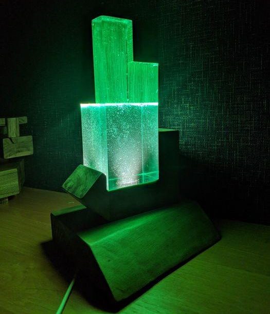 Interesting lighting fixtures made of wood and epoxy