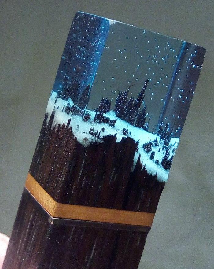 Interesting wood and epoxy light fixtures