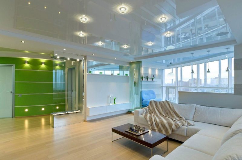 Variants of room lighting with a suspended ceiling