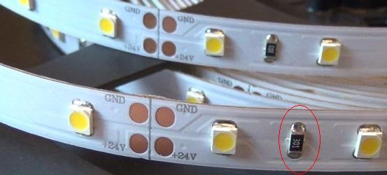 300 Ohm resistor on the LED strip.