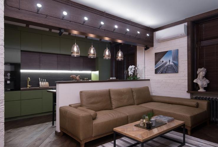 Lighting the kitchen-living room in a modern style